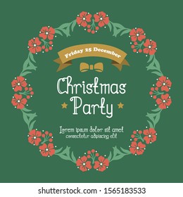 Banner design christmas party, with graphic leaf floral frame. Vector