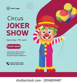 Banner design of circus joker show cartoon style illustration.