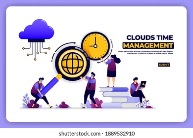 banner design of clouds time management. time management of cloud storage work. designed for landing page, banner, website, web, poster, mobile apps, homepage, social media, flyer, brochure, ui ux