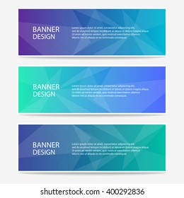 Banner design. Collection of three beautiful banners with polygonal background. Modern banners ready for website design or for other purposes. Banner set. Vector illustration, eps 10