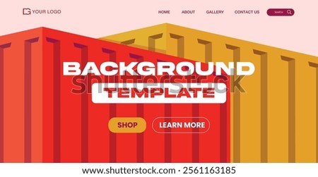 Banner design with container background, industrial logistics containers. import and export goods containers. Vector illustration