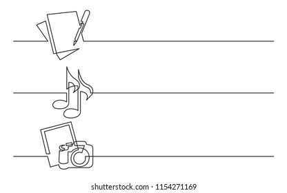 Banner Design - Continuous Line Drawing Of Business Icons: Documents, Music Files, Photos