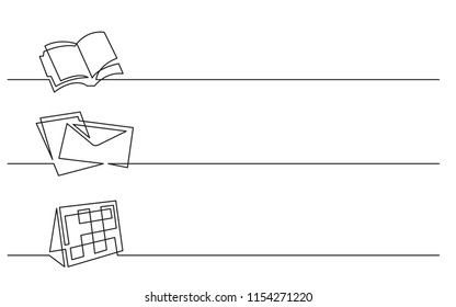 Banner Design - Continuous Line Drawing Of Business Icons: Organizer, Letter, Calendar