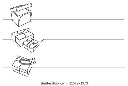 Banner Design - Continuous Line Drawing Of Business Icons: Box, Packages, Mail Delivery