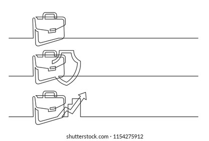 banner design - continuous line drawing of business icons: briefcase, protection of investment, investment porfolio rising value