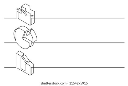 banner design - continuous line drawing of business icons: business diagrams and charts