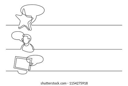 banner design - continuous line drawing of business icons: favorite opinion, user recomendation, internet chat