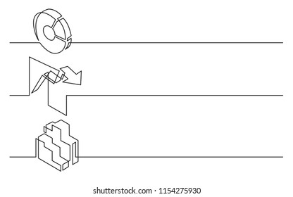 banner design - continuous line drawing of business icons: business diagrams and charts