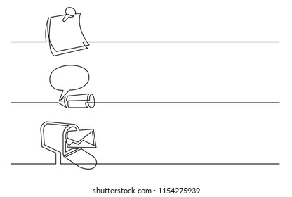 Banner Design - Continuous Line Drawing Of Business Icons: Note, Opinion, Mail Box Letter