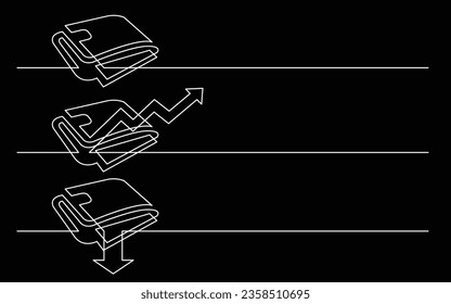 diseño de banner - dibujo continuo de línea de iconos de negocios: cartera, diagrama ascendente, disminución del ingreso personal