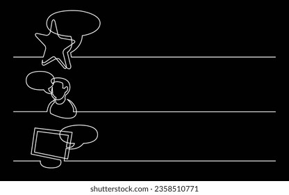 banner design - continuous line drawing of business icons: favorite opinion, user recomendation, internet chat