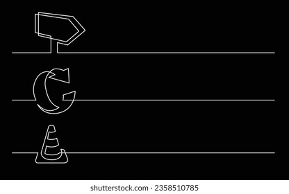 banner design - continuous line drawing of business icons: telephone, alarm clock, calendar