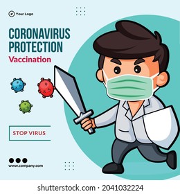 Banner design of coronavirus protection vaccination template.