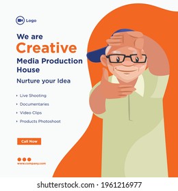 Banner design of creative media production house template. Vector graphic illustration.