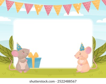 Diseño de Anuncio con la Plantilla linda del Vector del pequeño ratón