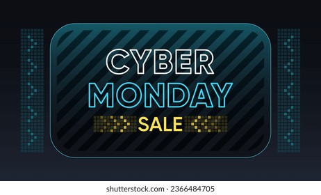 Banner design of Cyber Monday Sale. Outline text Cyber Monday with textured frame. Template for digital ad, online sale, promo offers, social media banners and animation. Vector illustration