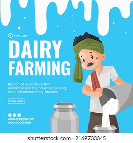 Banner Design Of Dairy Farming Cartoon Style Template.