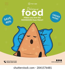 Banner design of delicious food makes you love the monsoon even more template.