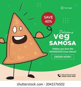 Banner design of delicious veg samosa template.