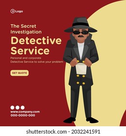 Banner design of detective service cartoon style template.