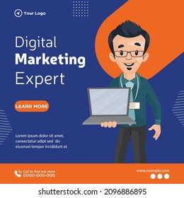 Banner design of digital marketing expert cartoon style template.