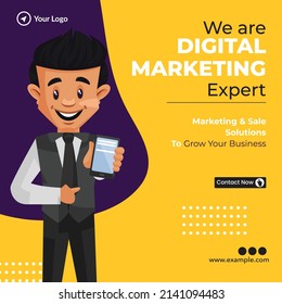 Banner design of digital marketing expert cartoon style template.