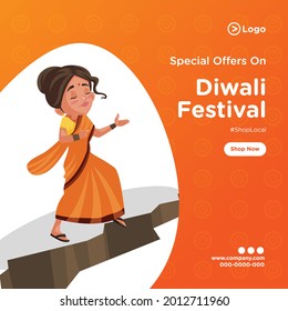 Banner design of diwali festival offers template.