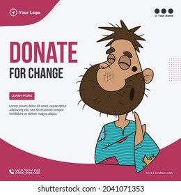 Banner design of donate for change template.
