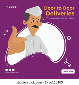 Banner design of door to door deliveries from anywhere to anywhere template. Vector graphic illustration.