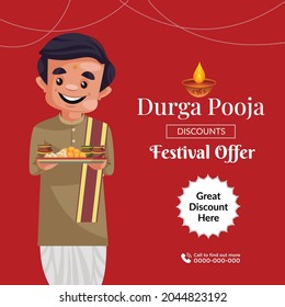 Banner design of durga pooja  festival offer template.