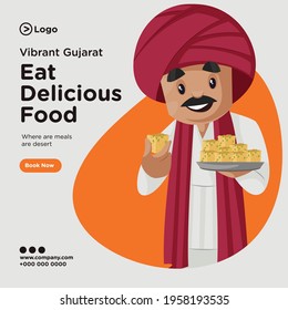 Banner design of eat delicious food template. Vector graphic illustration.