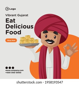 Banner design of eat delicious food template. Vector graphic illustration.