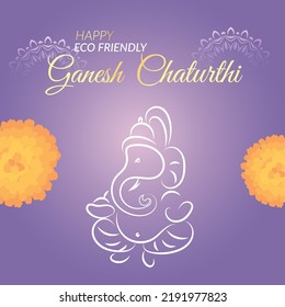 Banner design of eco friendly happy Ganesh Chaturthi template. Hindi text 'Ganesh Chaturthi kee haardik shubhakaamanaen' means 'Happy Ganesh Chaturthi'.