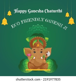 Banner Design Of Eco Friendly Happy Ganesh Chaturthi Template.