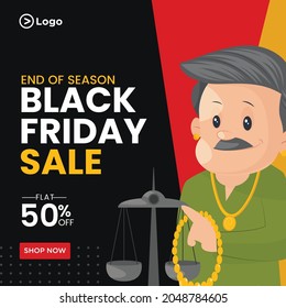 Banner design of end of season black Friday sale cartoon style template. 