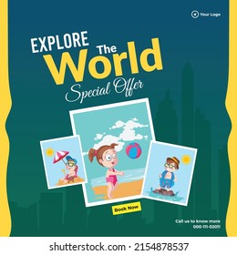 Banner design of explore the world special offer template.