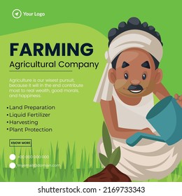Banner design of farming agricultural company cartoon style template.