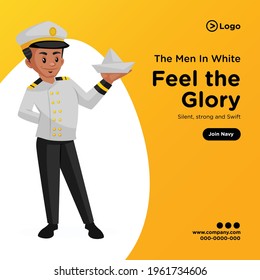 Banner design of feel the glory join navy cartoon style illustration.
