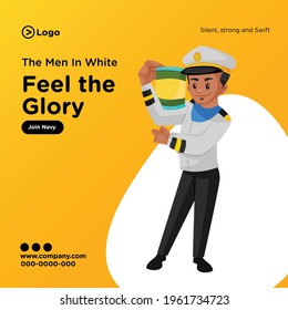 Banner Design Of Feel The Glory Join Navy Cartoon Style Illustration.