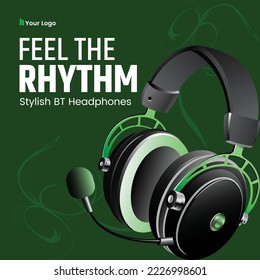 Diseño de banner de la sensación del ritmo elegante plantilla de auriculares BT.