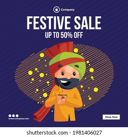 Banner design of festival sale cartoon style template.