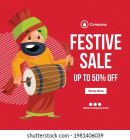 Banner design of festival sale cartoon style template.