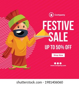 Banner design of festival sale cartoon style template.