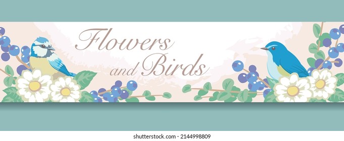Banner design with flower and bird. Vintage style. Vector illustration.