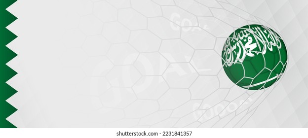 Diseño de carteles de una pelota de fútbol con la bandera de Arabia Saudita en la red de fútbol, el gol de la selección nacional de fútbol de Arabia Saudita. Ilustración vectorial.