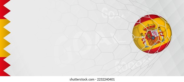 Banner design of a football ball with flag of Spain in football net, the goal by national soccer team of Spain. Vector illustration.