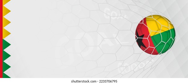 Banner design of a football ball with flag of Guinea-Bissau in football net, the goal by national soccer team of Guinea-Bissau. Vector illustration.