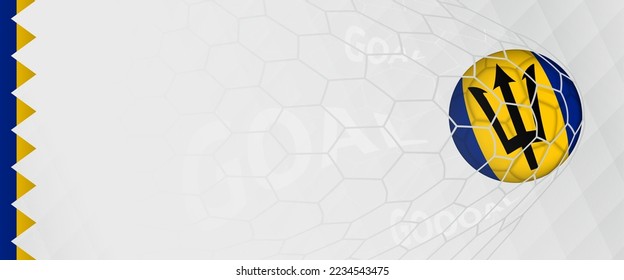 Banner design of a football ball with flag of Barbados in football net, the goal by national soccer team of Barbados. Vector illustration.