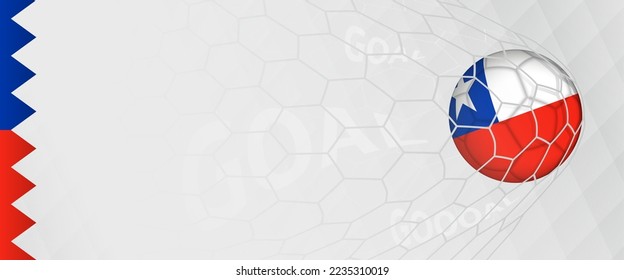 Banner design of a football ball with flag of Chile in football net, the goal by national soccer team of Chile. Vector illustration.