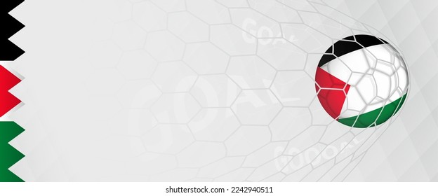 Banner design of a football ball with flag of Palestine in football net, the goal by national soccer team of Palestine. Vector illustration.